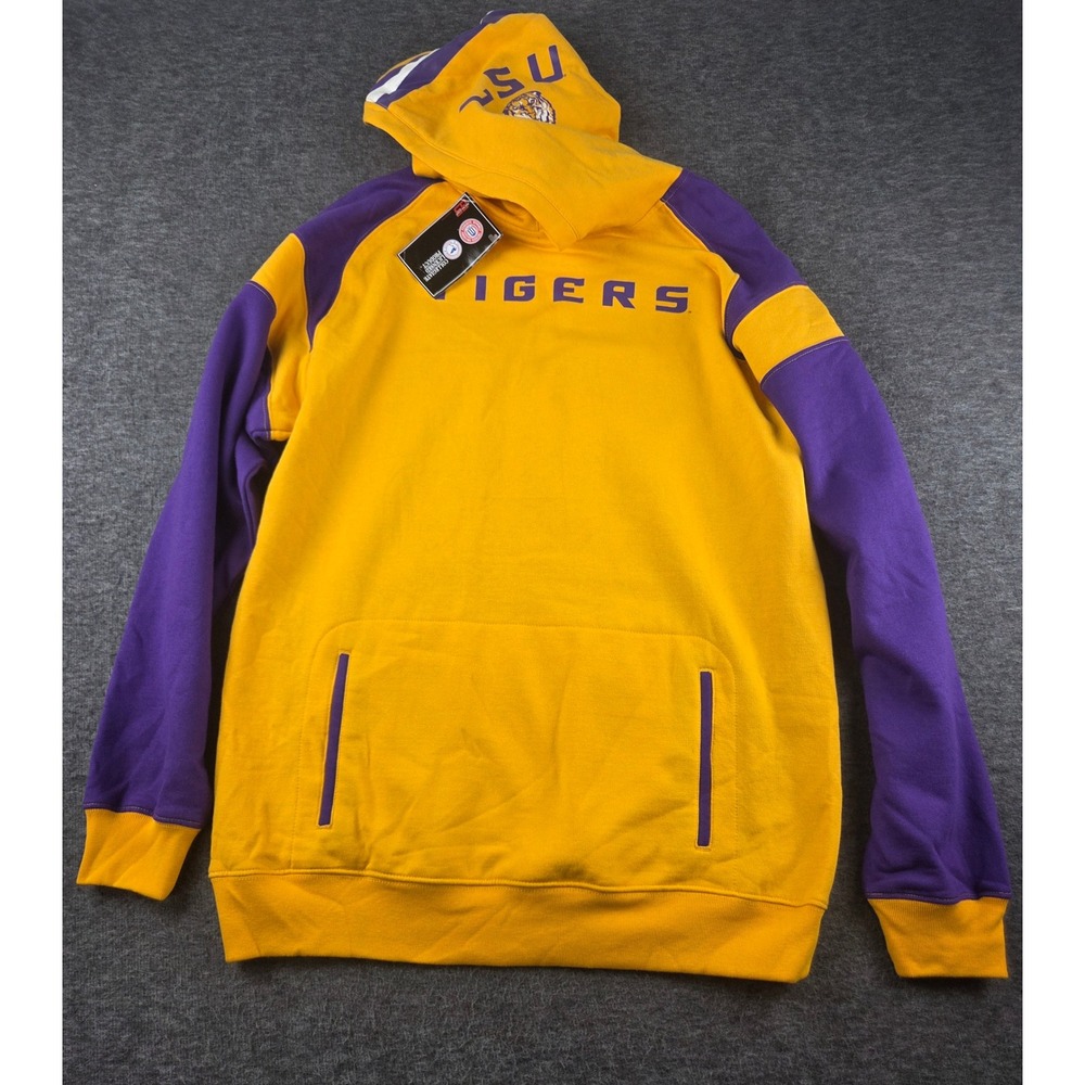 Genuine Stuff Hoodie Men XL Gold LSU Tigers Fleece Pullover Colorblock Helmet